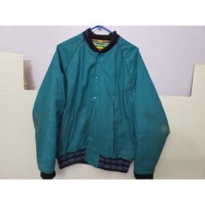 VTG 90s Wrangler Brush Popper Turquoise Button Down Jacket Coat Medium Aztec Blu